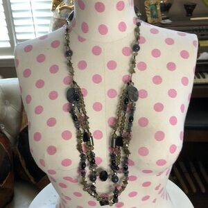 Stone and Crystal 3 Strand Necklace